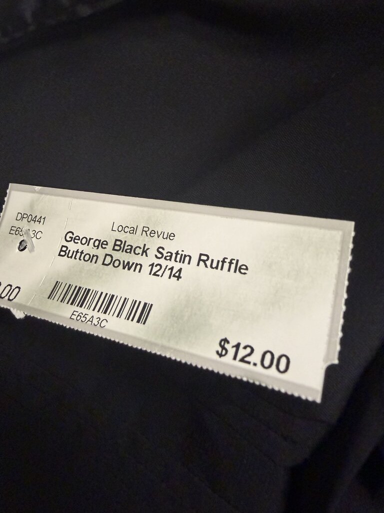 George Black Satin Ruffle Button Down