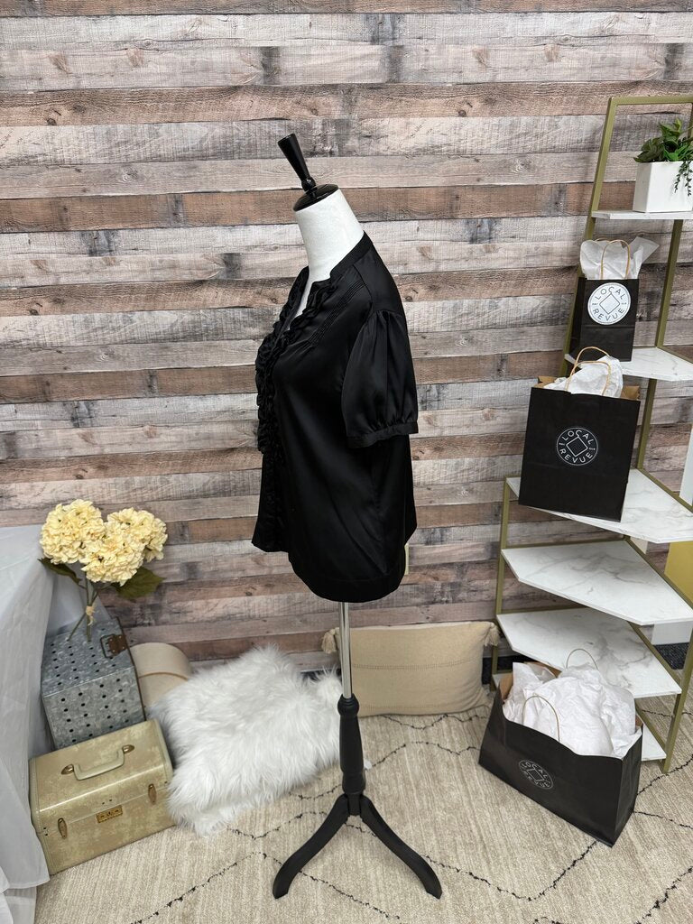 George Black Satin Ruffle Button Down