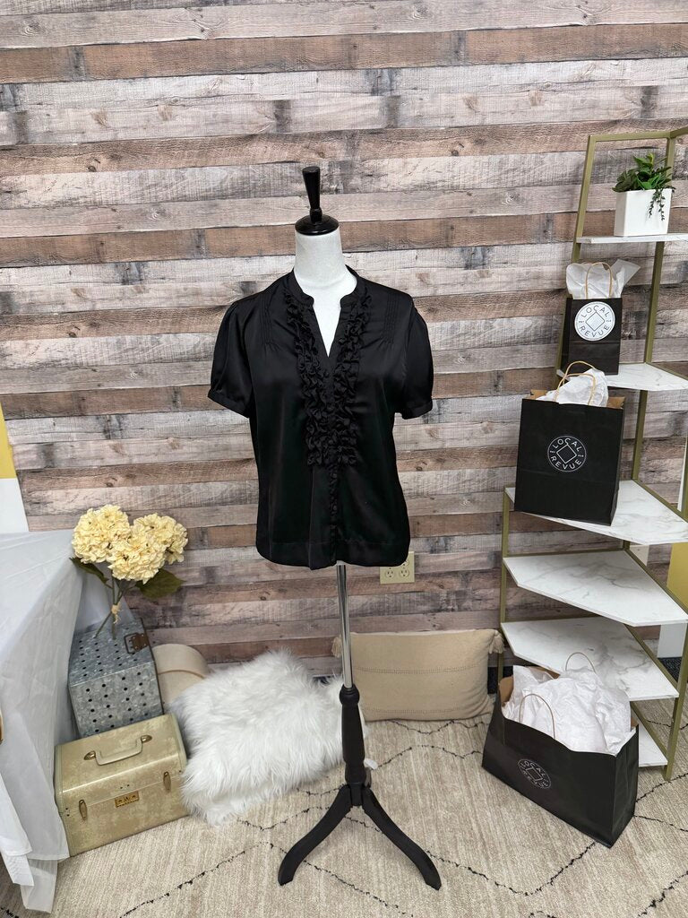 George Black Satin Ruffle Button Down