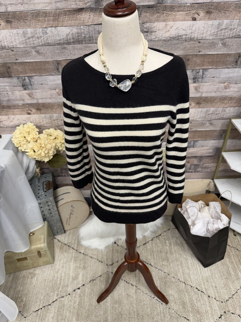 J Crew Black & White Stripe Boatneck Sweater