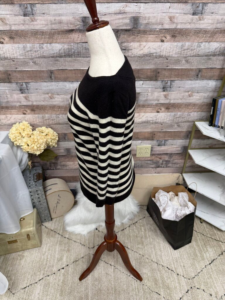 J Crew Black & White Stripe Boatneck Sweater