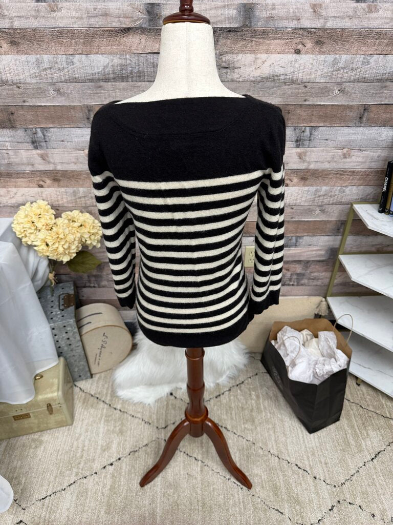 J Crew Black & White Stripe Boatneck Sweater
