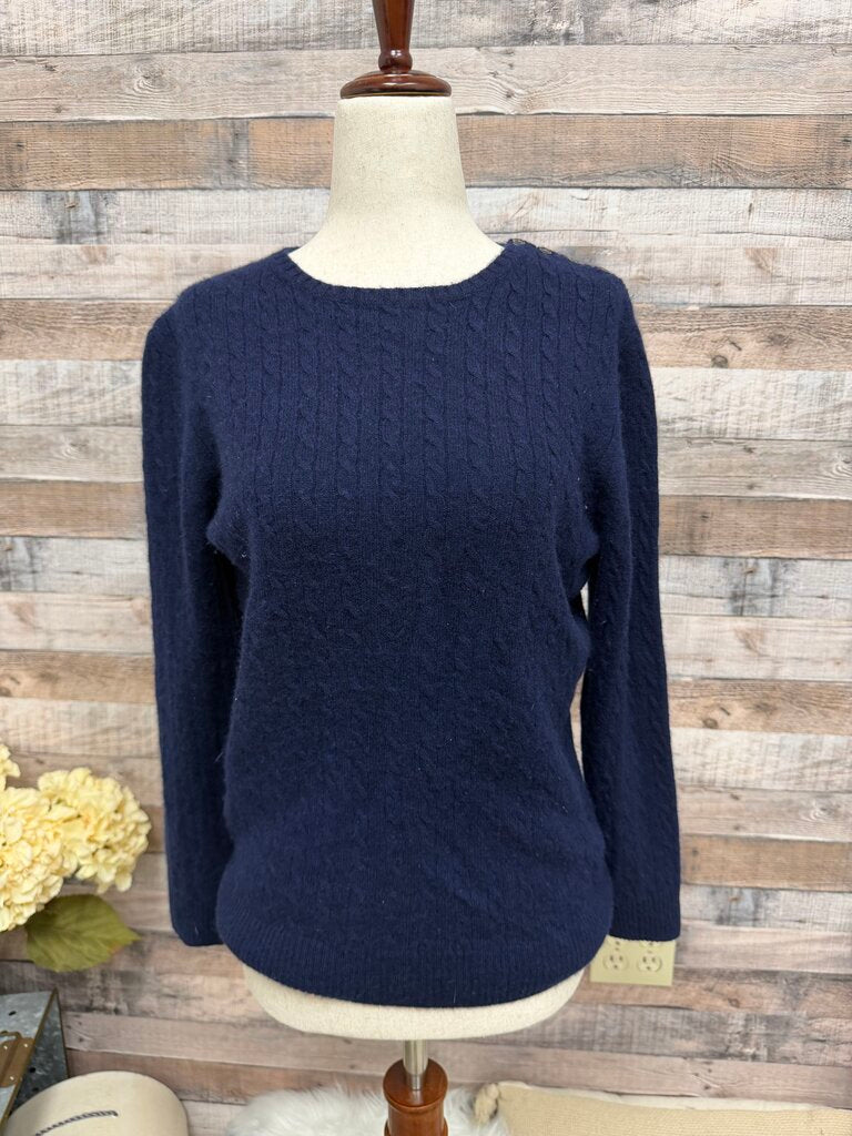 J Crew Navy CableKnit Cashmere Sweater