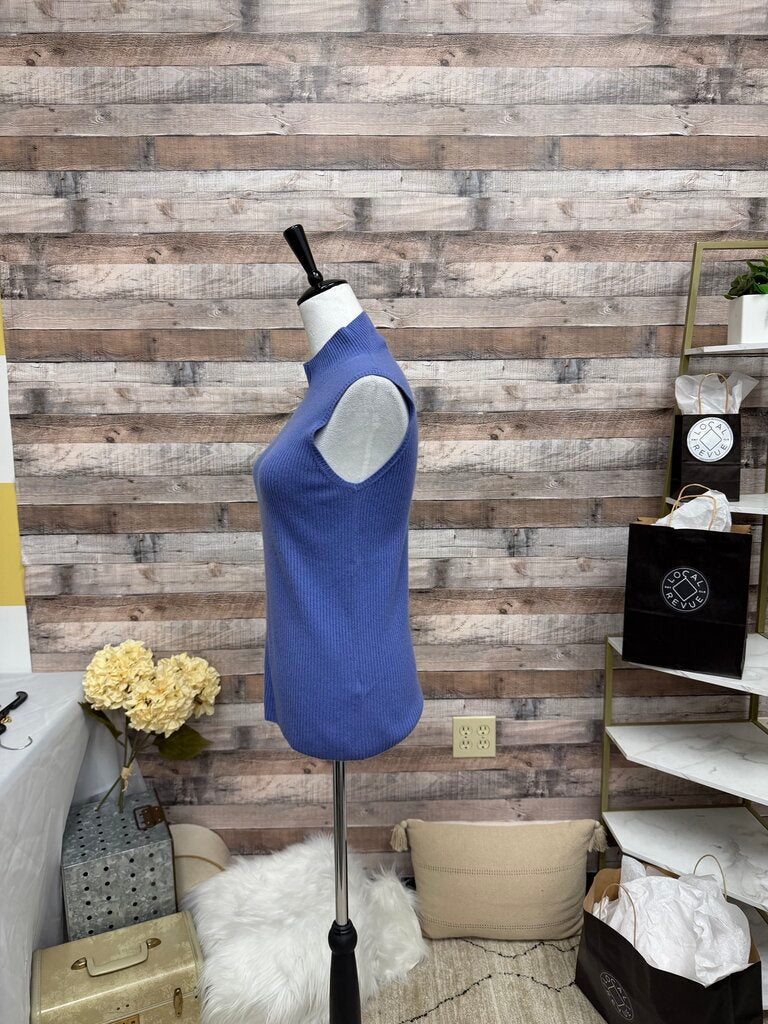 Monrico Cashmere Periwinkle Ribbed Mock Sleeveless