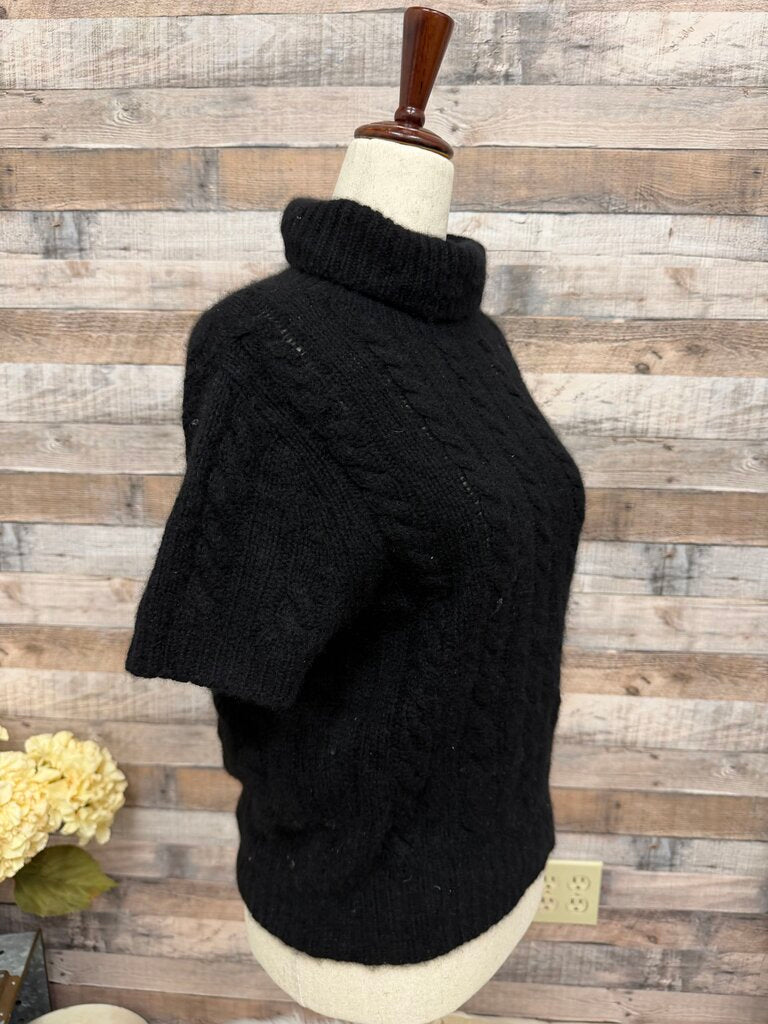 Mendocino Black Short Sleeve Cashmere Turtleneck Sweater
