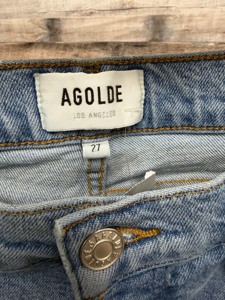 Agolde Riley Crop Lt Wash Button Fly Denim