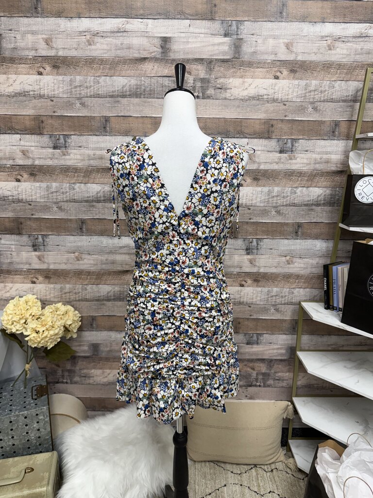 Veronica Beard Black w/Multi Floral Print V-neck Dress