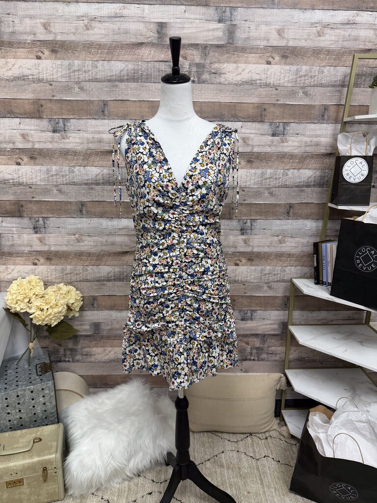 Veronica Beard Black w/Multi Floral Print V-neck Dress