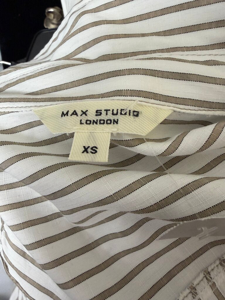 Max Studio Collard Long Sleeve Tan and White Button Down