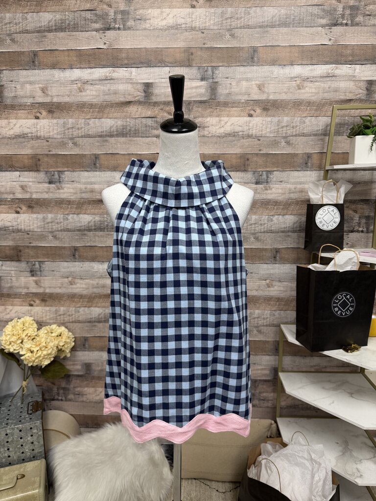Sail To Sable Navy and White Gingham Sleeveless Top