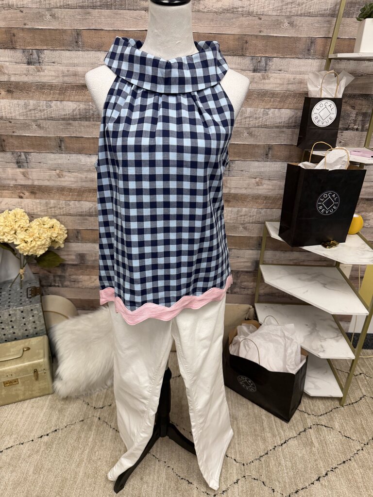 Sail To Sable Navy and White Gingham Sleeveless Top