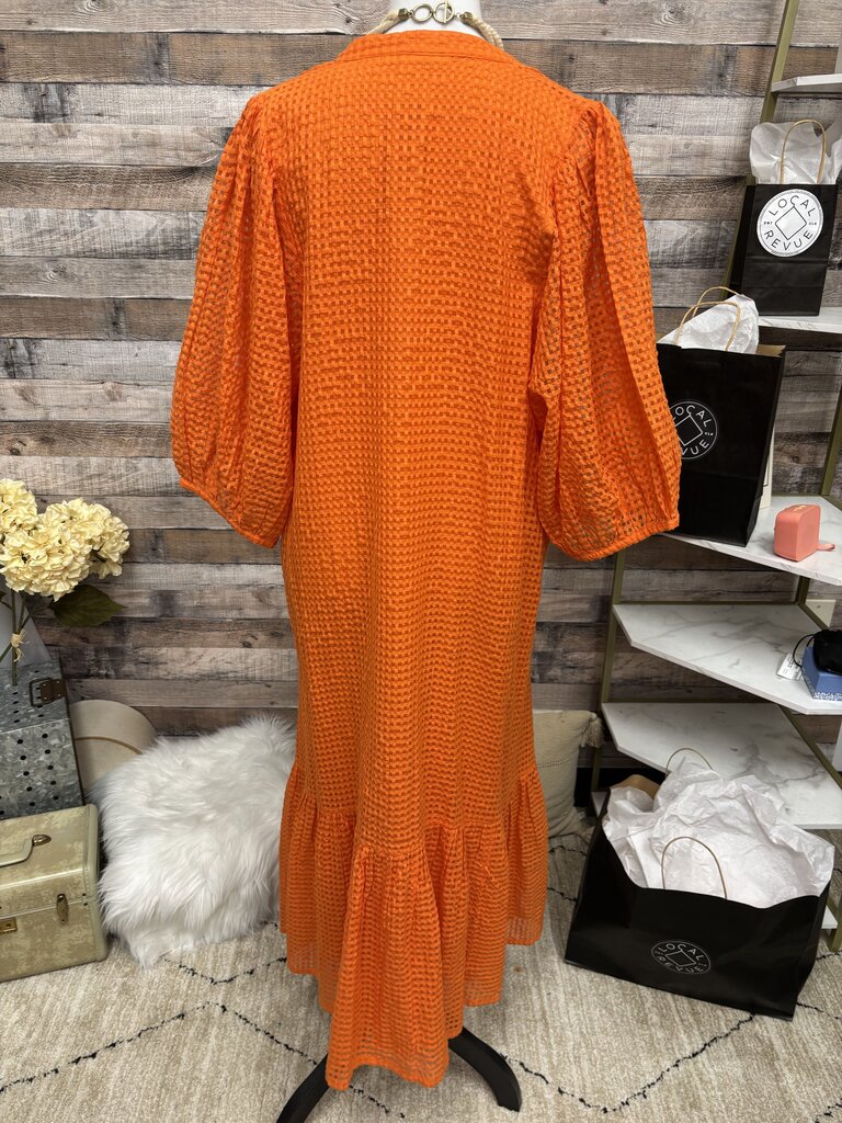 Oliphant Textured Midi Dress With Puff Sleeve