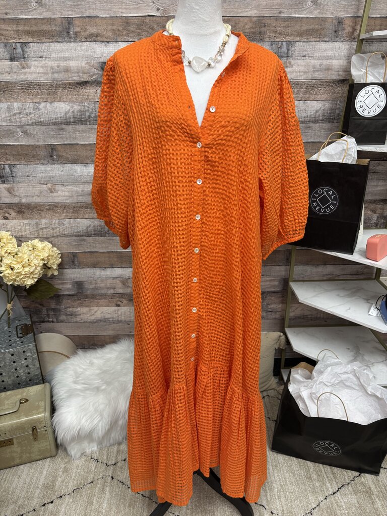 Oliphant Textured Midi Dress With Puff Sleeve