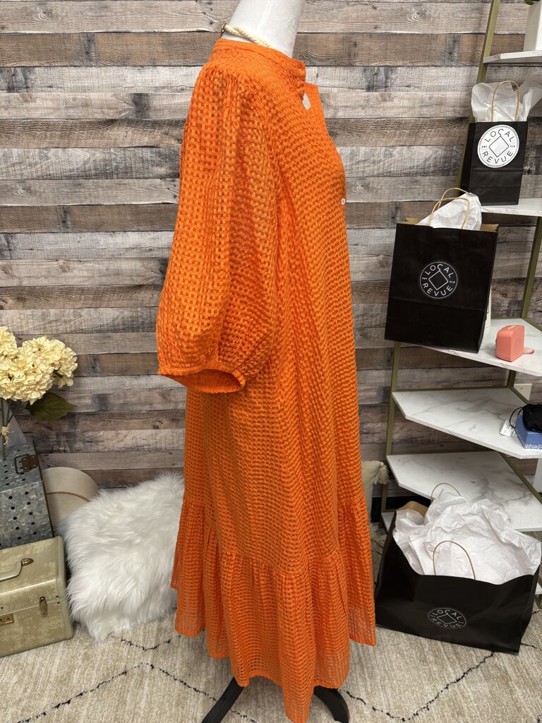 Oliphant Textured Midi Dress With Puff Sleeve