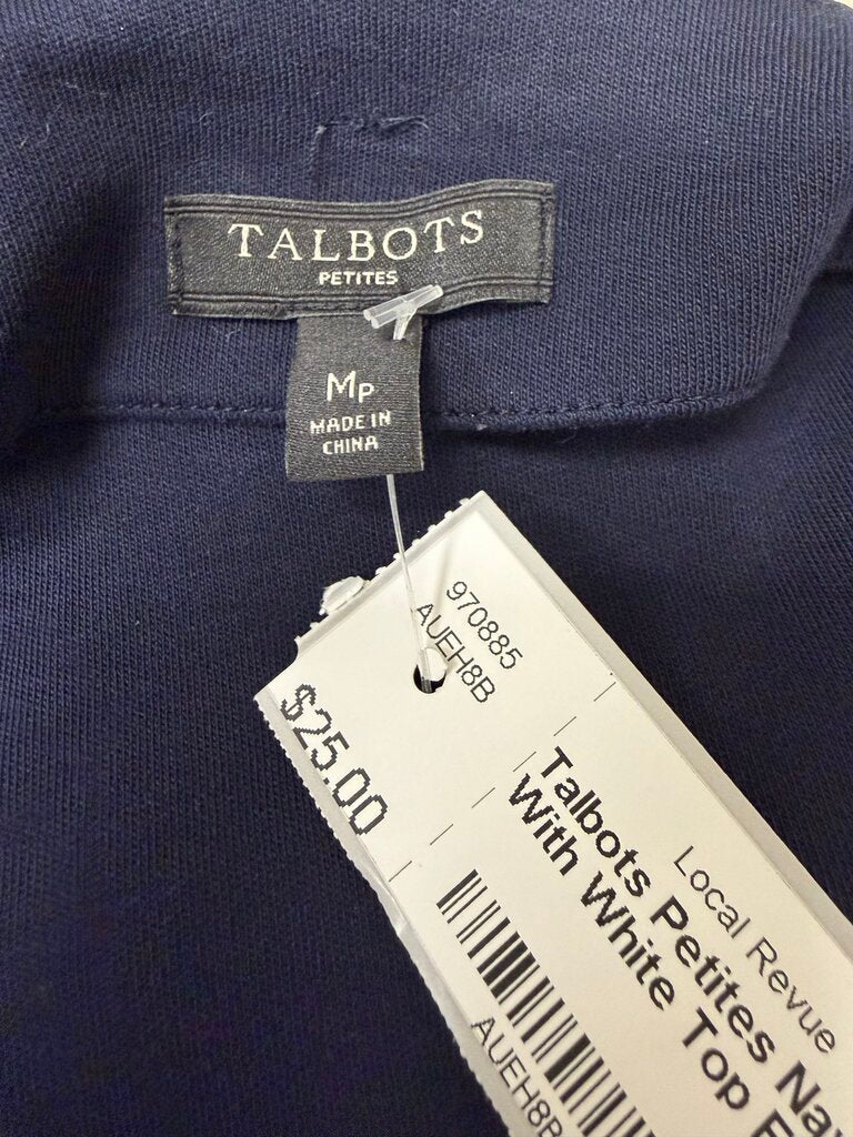 Talbots Petites Navy Dress With White Top Embroidery