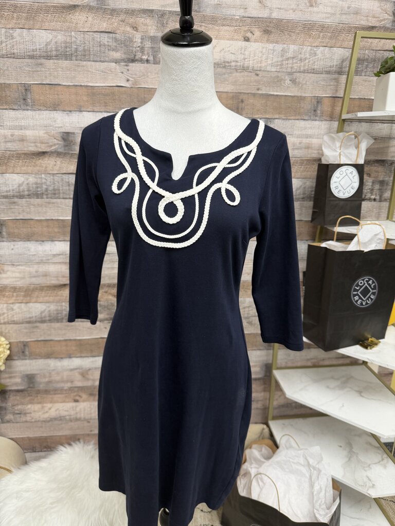 Talbots Petites Navy Dress With White Top Embroidery
