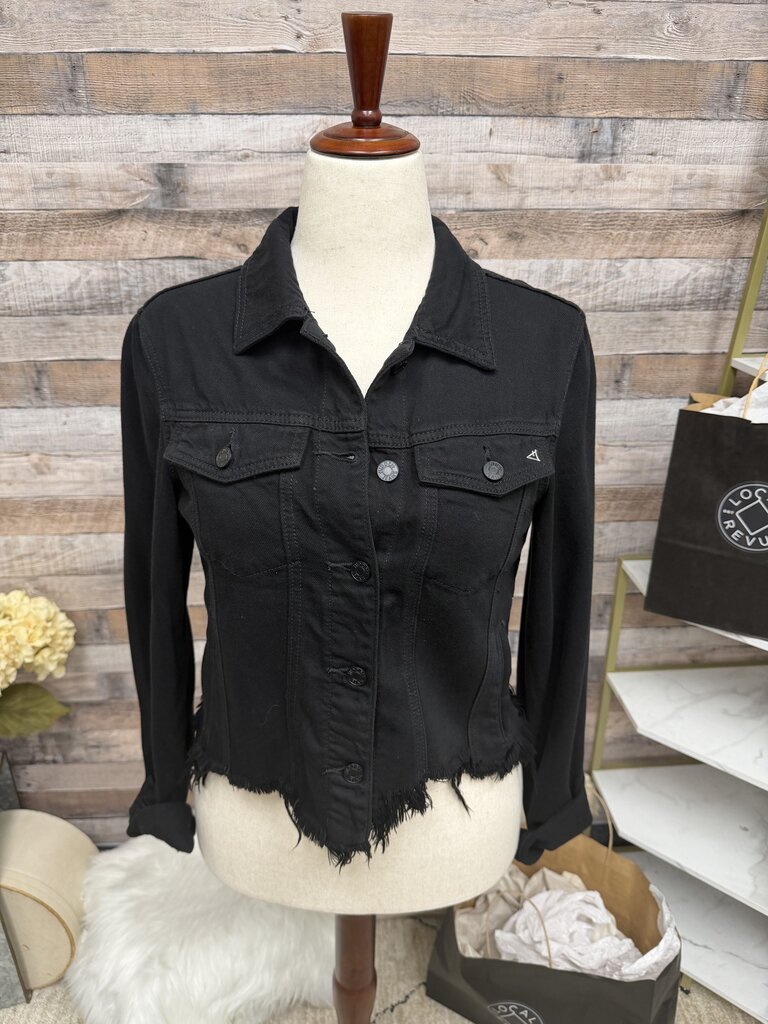 Hidden Jeans Black Cropped Jean Jacket With Frayed Hem