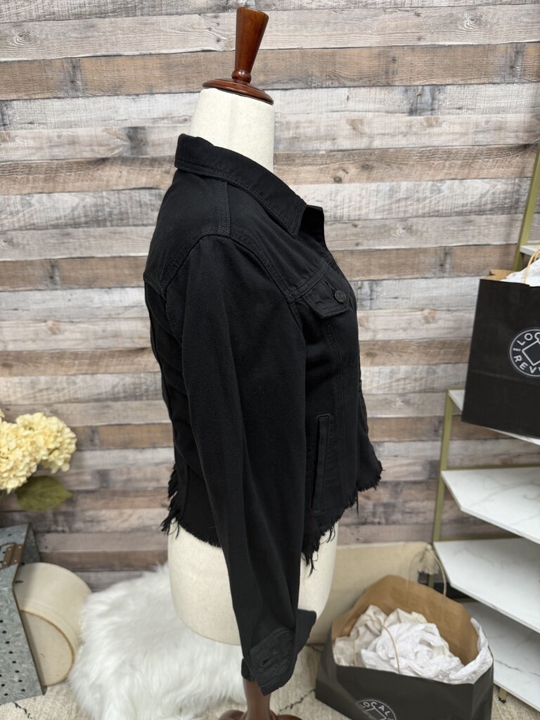 Hidden Jeans Black Cropped Jean Jacket With Frayed Hem