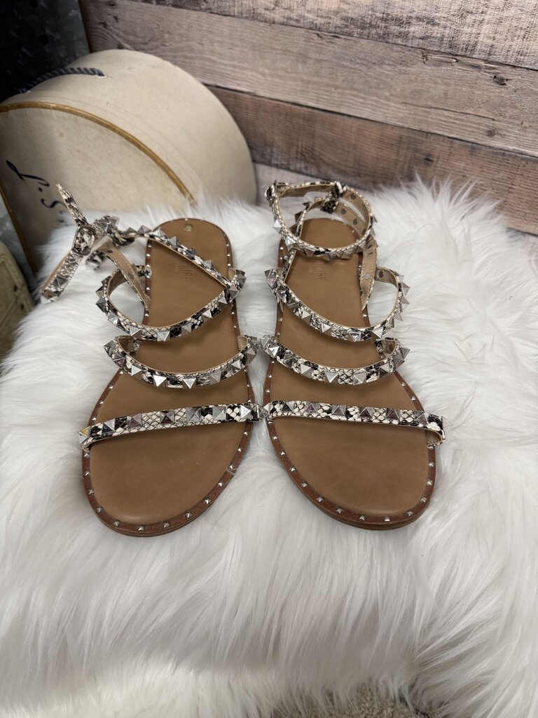 Cushionaire Studded Strappy Sandals with Snakeskin Print