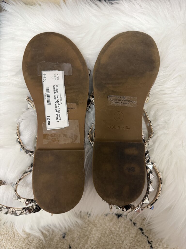 Cushionaire Studded Strappy Sandals with Snakeskin Print