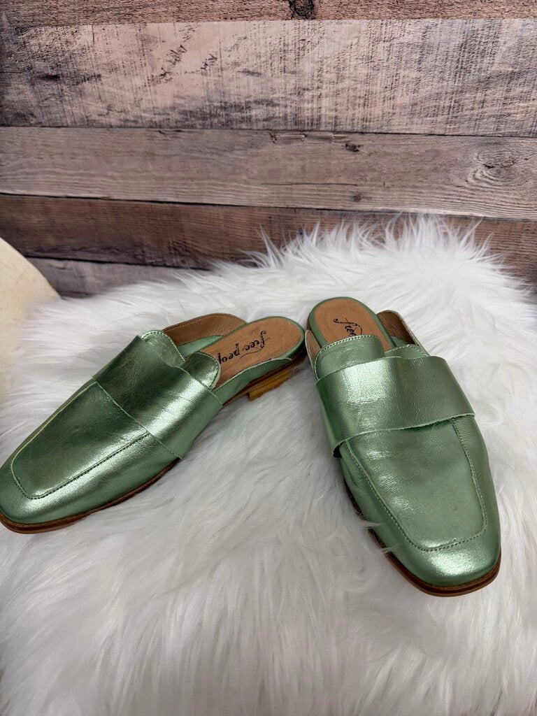 Free People Green Metallic Mule Loafers