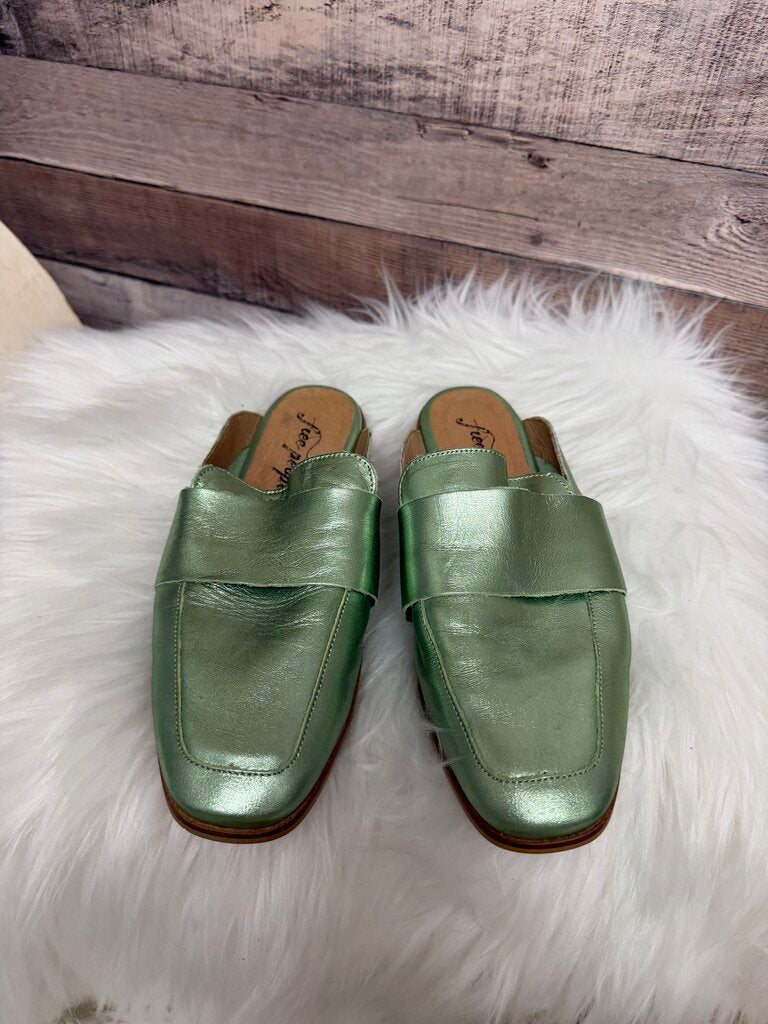 Free People Green Metallic Mule Loafers
