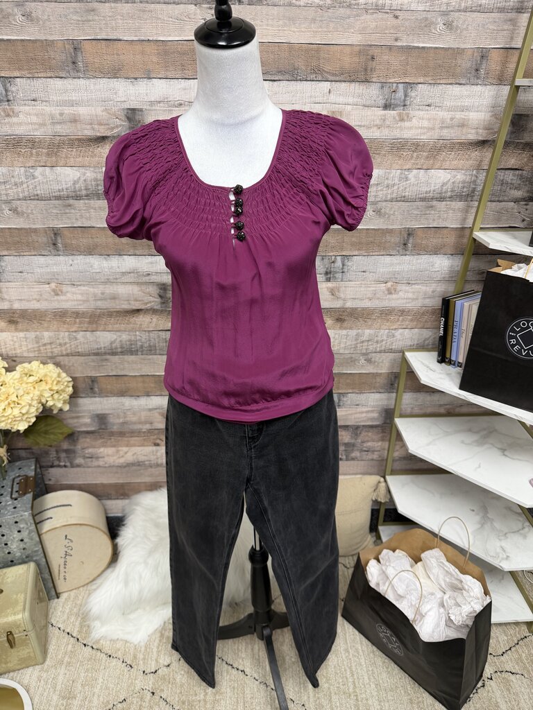 Jenny Han Plum Smocked Cap Sleeve Top XS