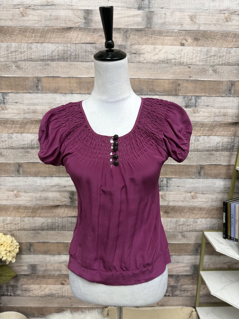 Jenny Han Plum Smocked Cap Sleeve Top XS
