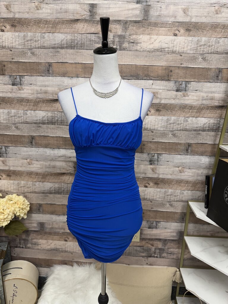 Ruched Blue Midi Dress