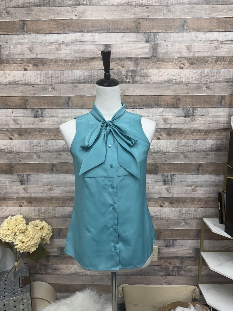 Loft Turquoise Sleeveless Tie-Neck Blouse