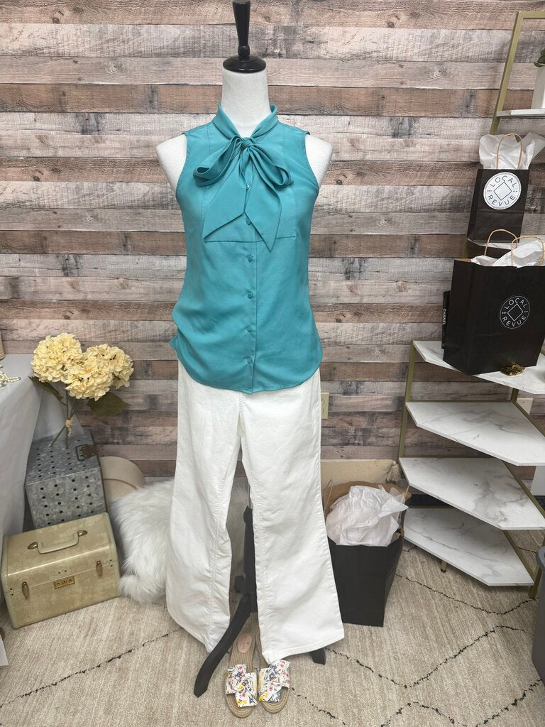 Loft Turquoise Sleeveless Tie-Neck Blouse
