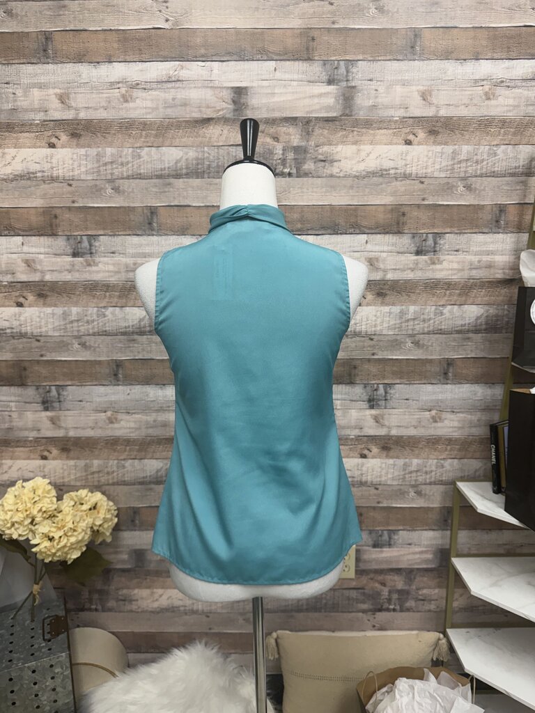 Loft Turquoise Sleeveless Tie-Neck Blouse