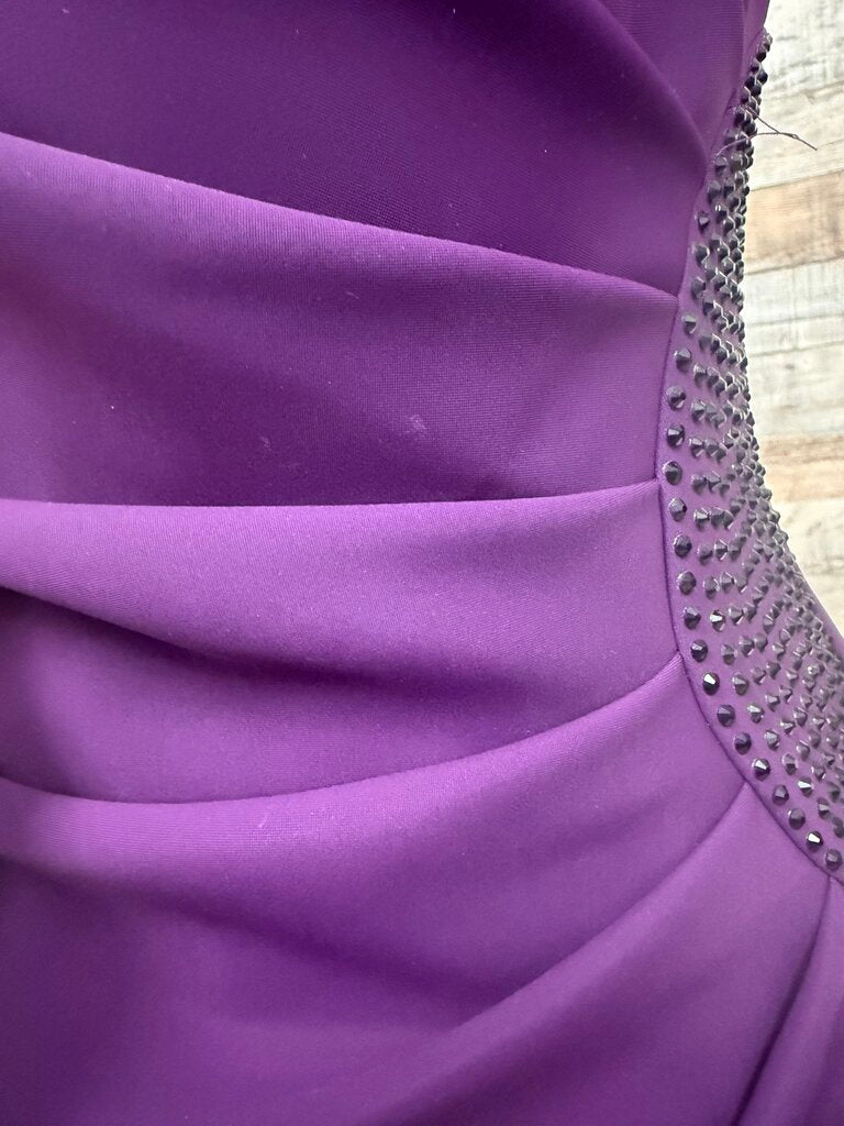 Alex Evening Purple Cocktail Beaded Detail Gown