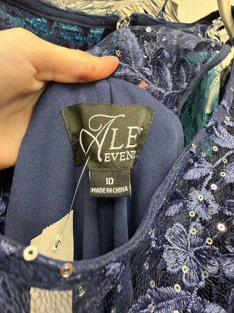 Alex Evening Navy Lace & Rhinestone Detail Gown