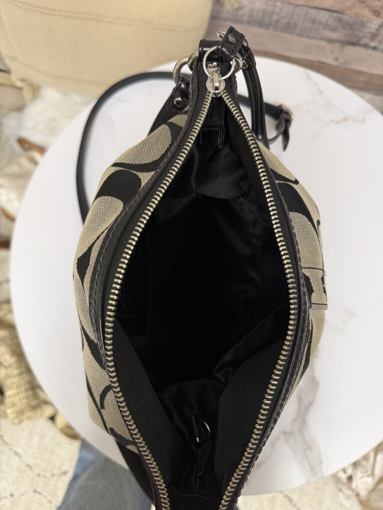 Coach Canvas w/Black Leather Trim Jacquard Shoulder