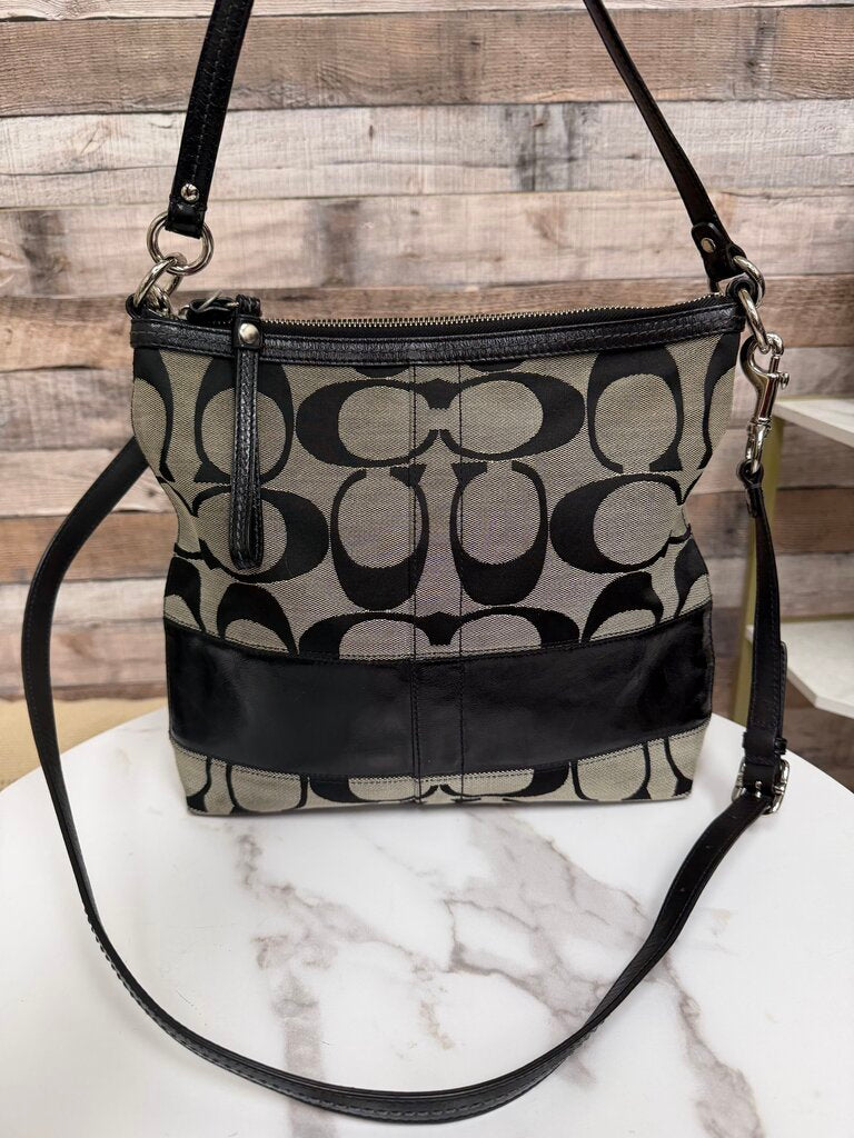 Coach Canvas w/Black Leather Trim Jacquard Shoulder