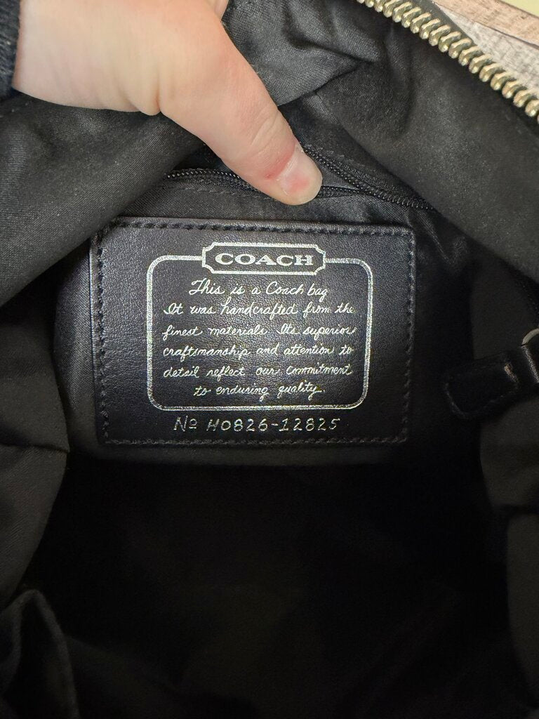 Coach Canvas w/Black Leather Trim Jacquard Shoulder