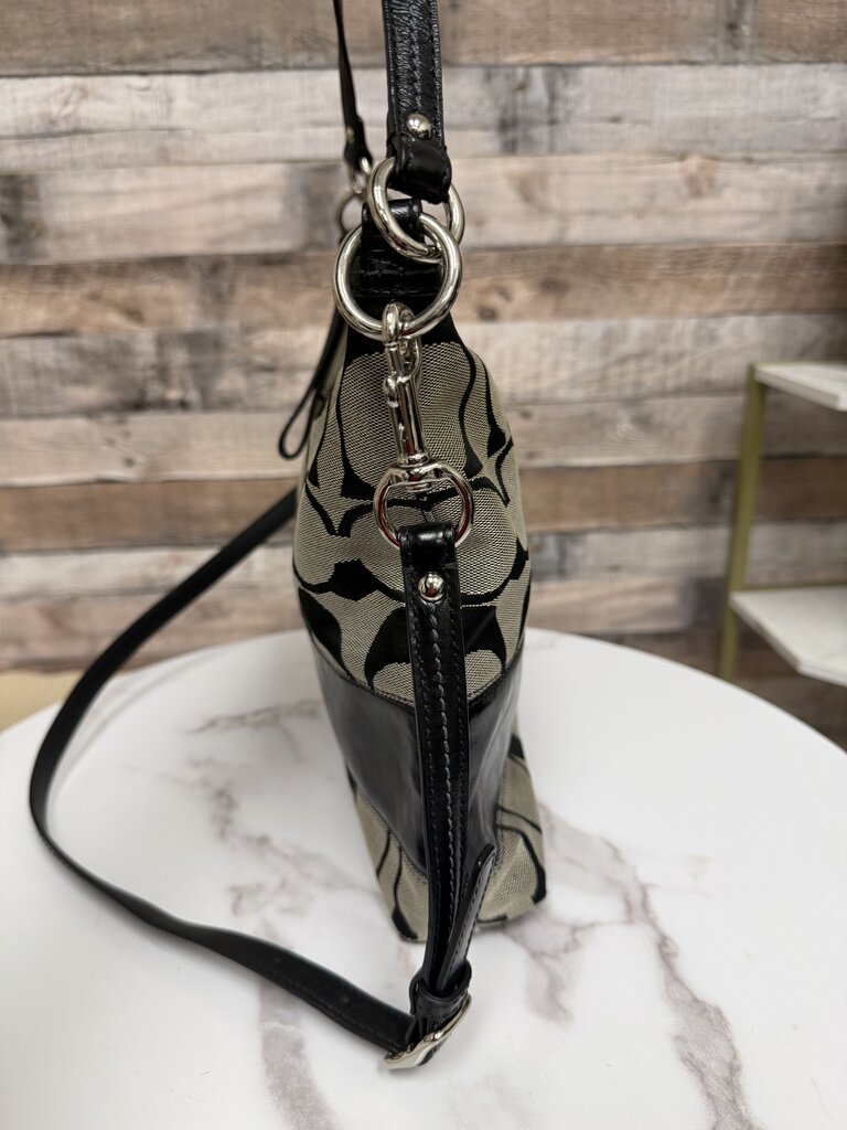 Coach Canvas w/Black Leather Trim Jacquard Shoulder