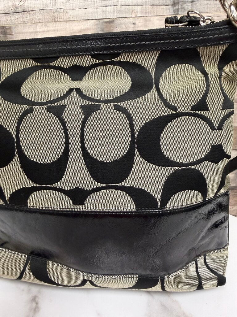 Coach Canvas w/Black Leather Trim Jacquard Shoulder