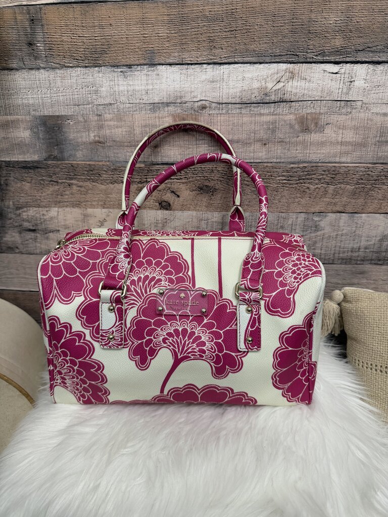 Kate Spade Ivory & Pink Floral Print Leather Duffel
