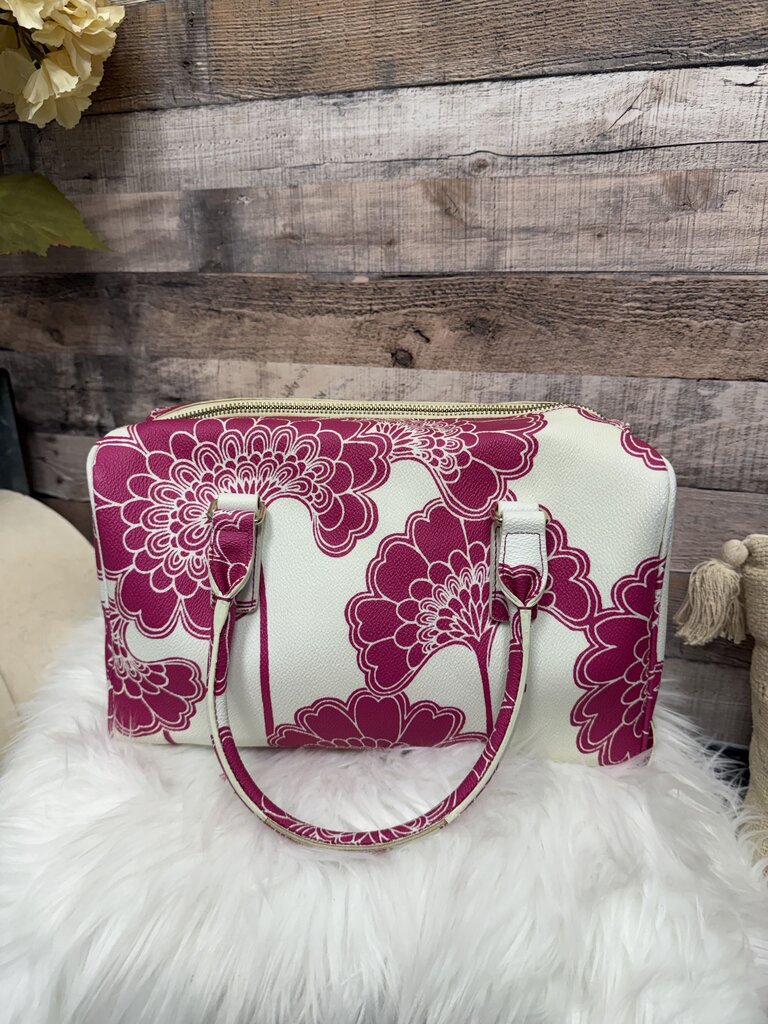 Kate Spade Ivory & Pink Floral Print Leather Duffel