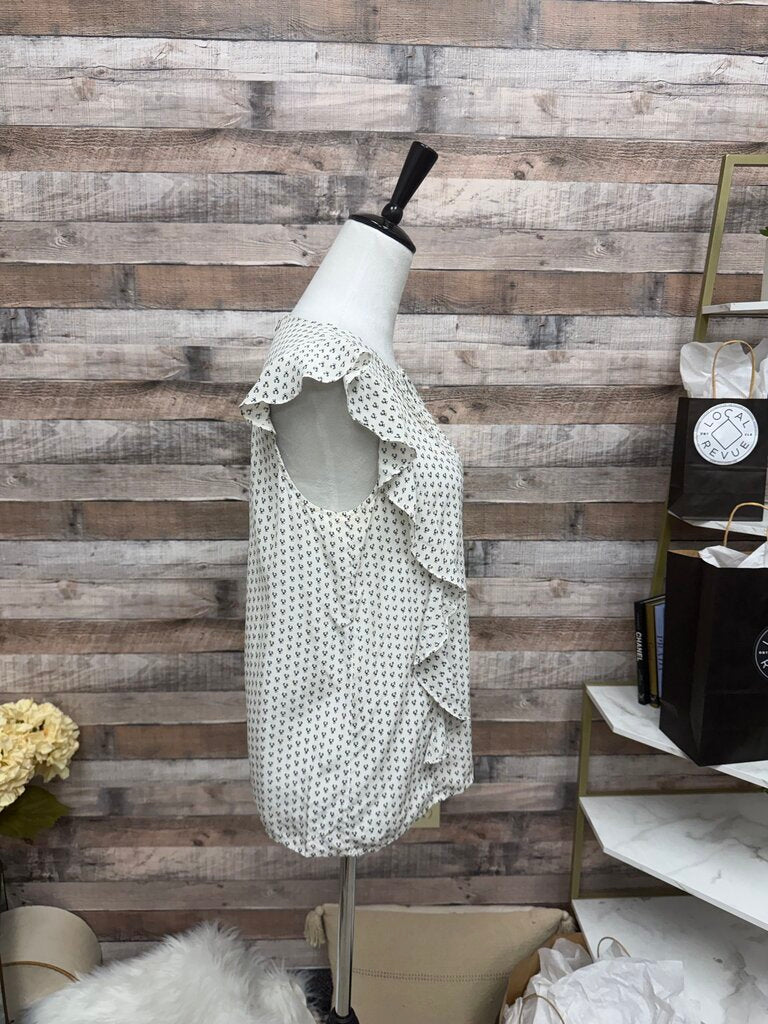 White Polka Dot J.Crew Ruffle Sleeve Top