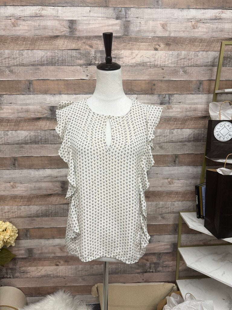 White Polka Dot J.Crew Ruffle Sleeve Top