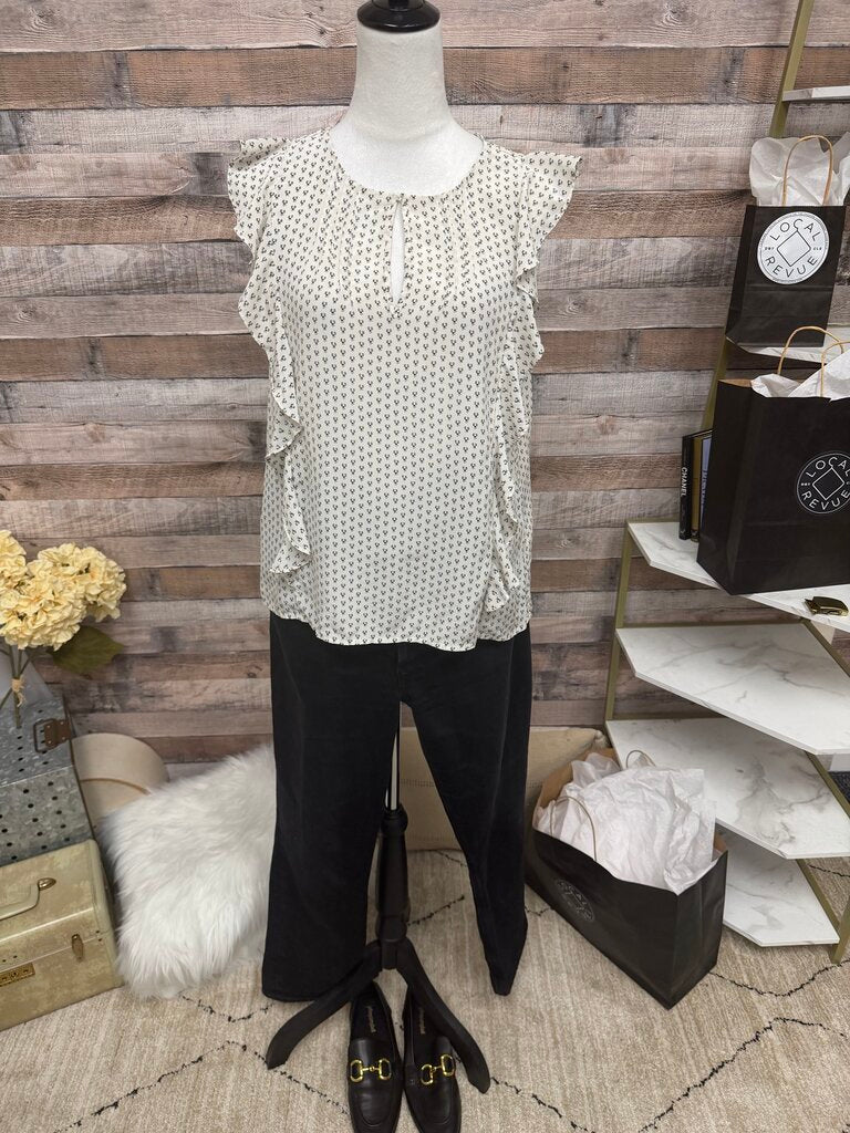 White Polka Dot J.Crew Ruffle Sleeve Top