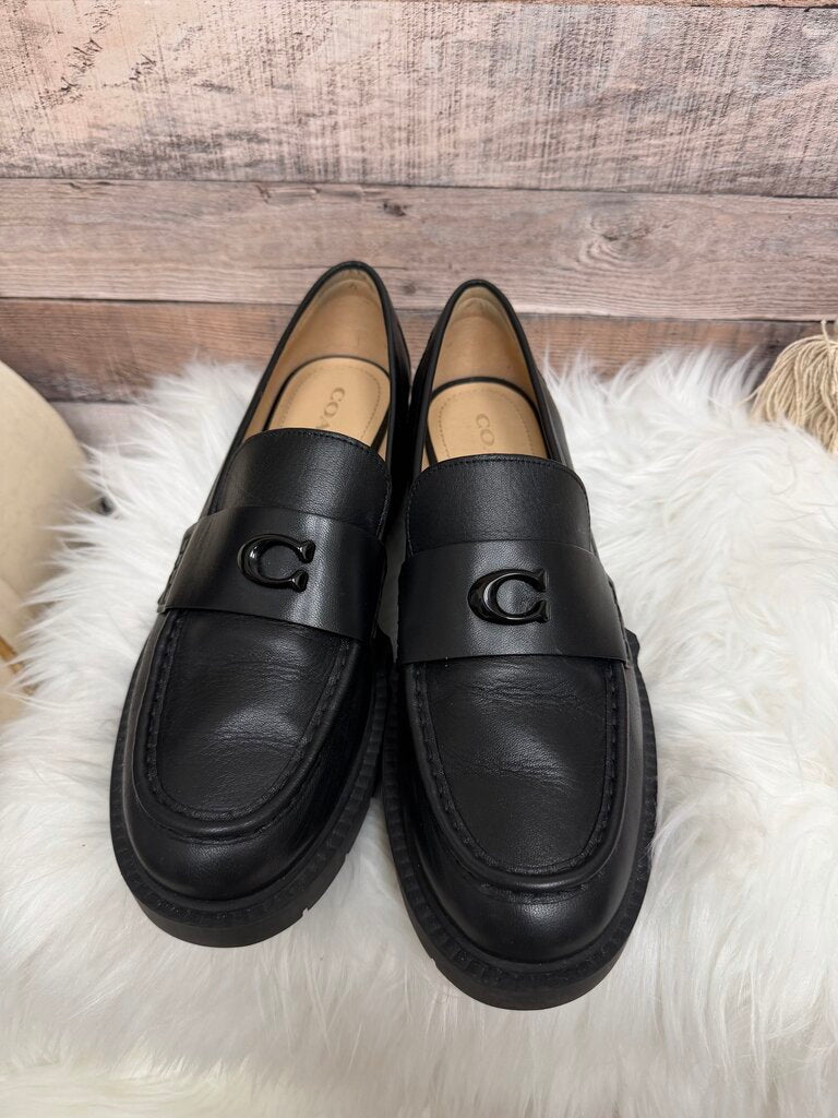 Black Coach Leah Leather Platform Loafers