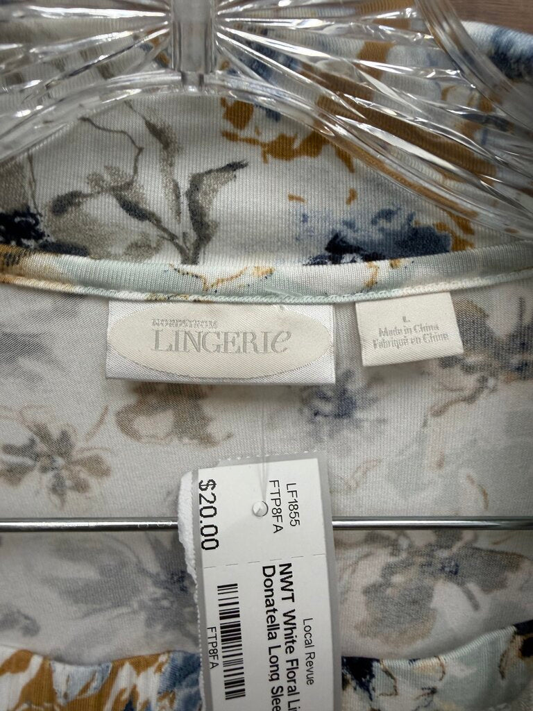 NWT White Floral Linea Donatella Long Sleeve Top And Pants Pajama Set