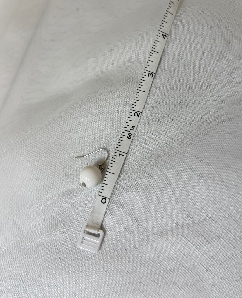 White Cue Ball Dangle & Silver Earrings