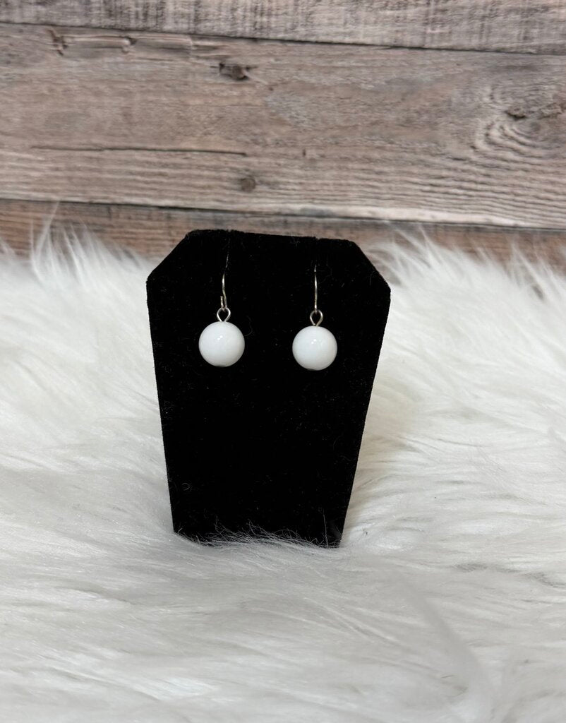 White Cue Ball Dangle & Silver Earrings