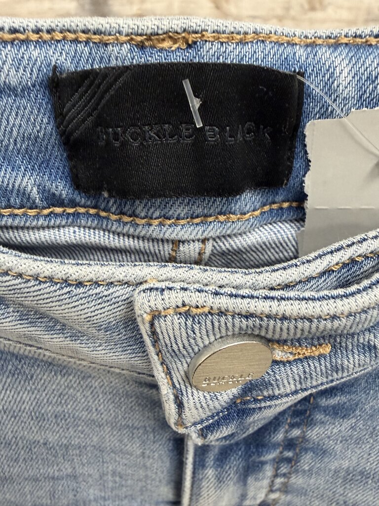 Blue Buckle Black Light Blue Wash Jeans With Raw Hem