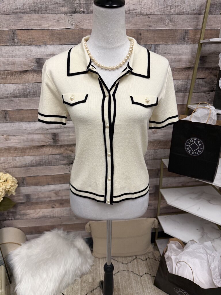 White Jason Wu Short Sleeve Polo Style Cardigan